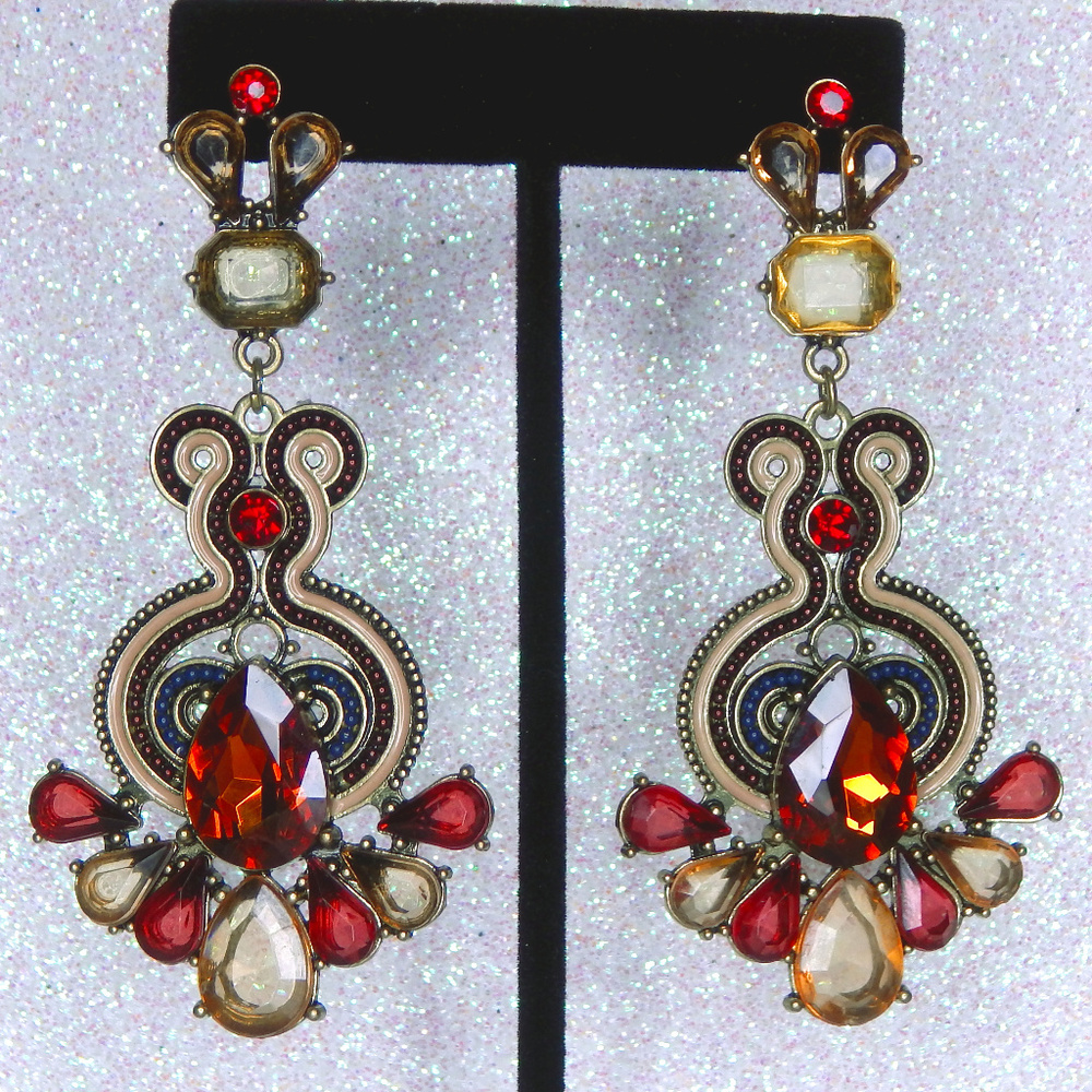 Amber and cream jewel post earrings